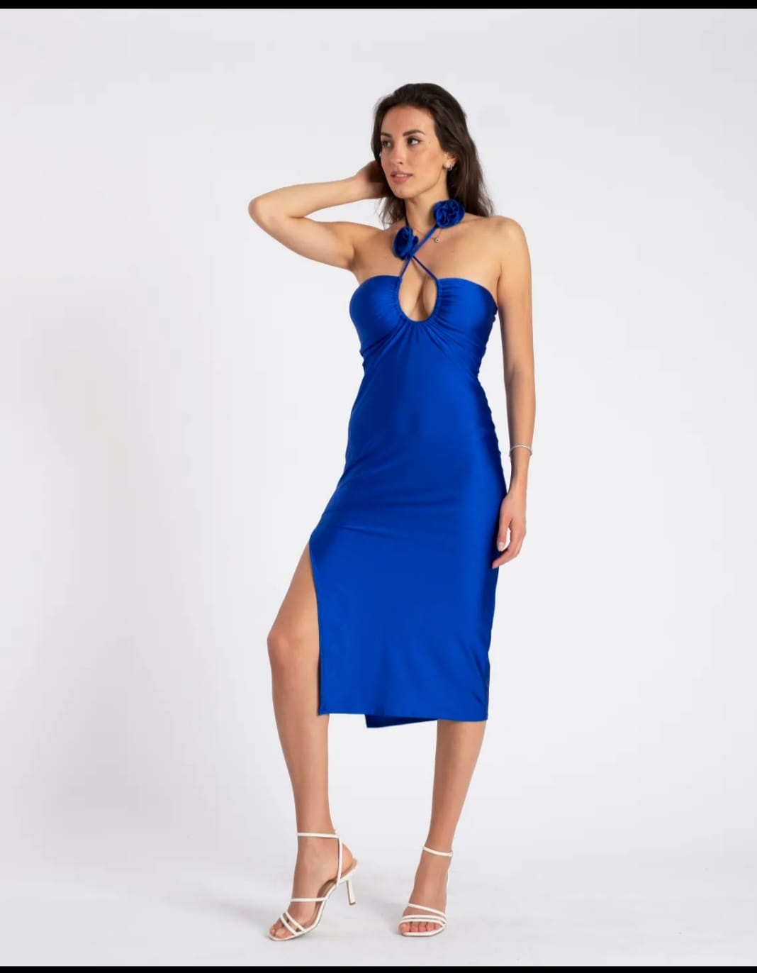 Elegant Blue Cutout Slit Dress